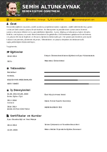 Beden Eğitimi Öğretmeni CV Örnekleri cv indir